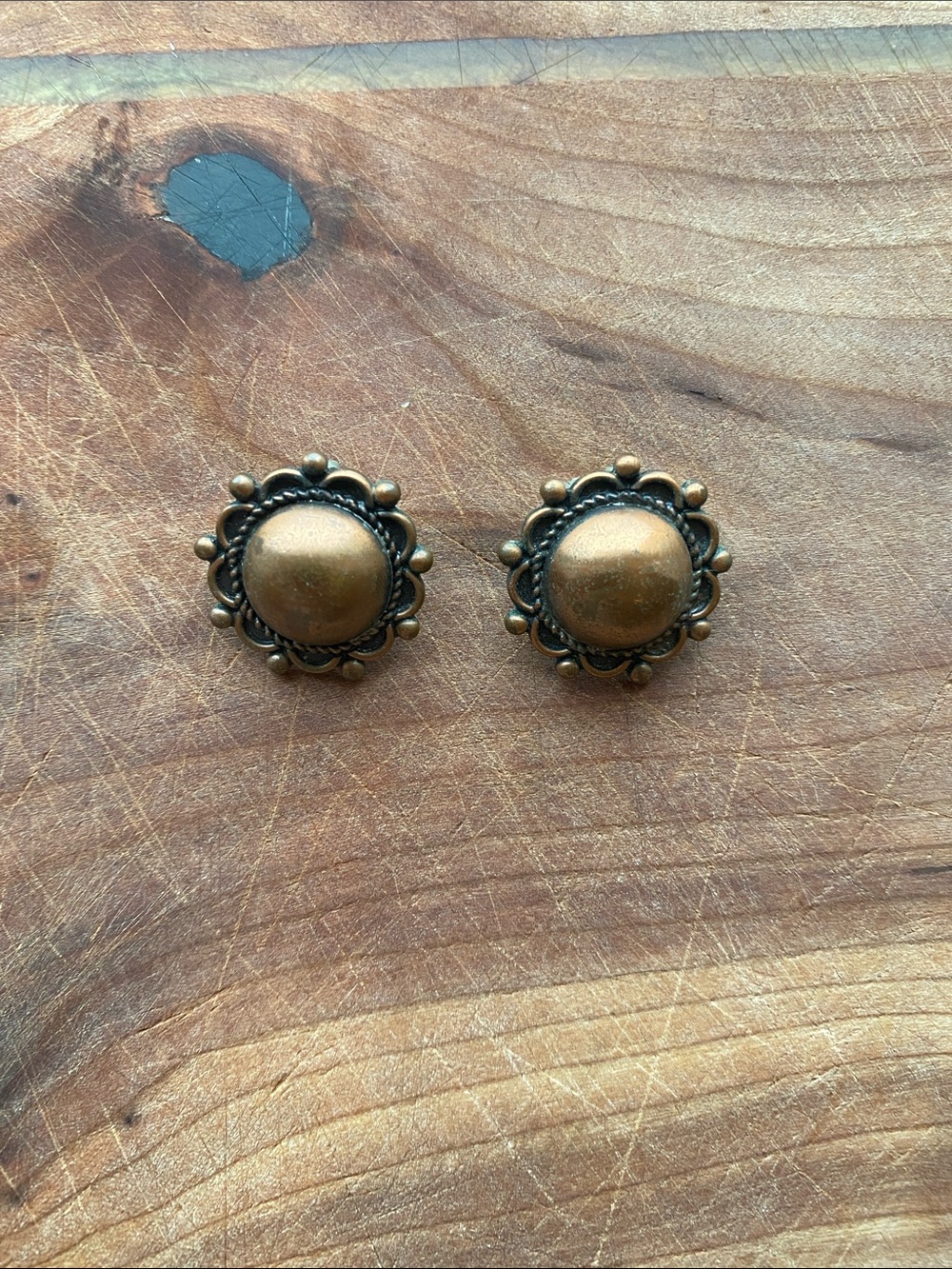 Bronze Floral Button Stud Earrings - Classic Vintage Look